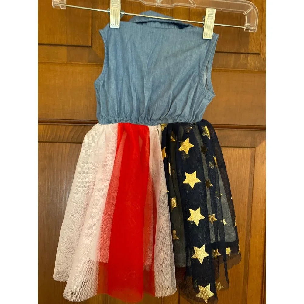 Disney Junior Dress Kids Size‎ 12M Blue Minnie Mouse Stars Stripes Flag 4th July
